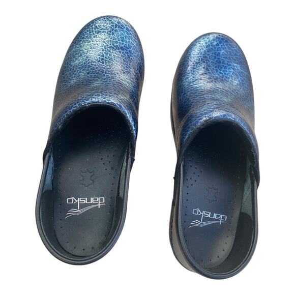 DANSKO Professional Metallic Blue Crackle Clogs EU 35 US 5 Nurse Work Shoe - Picture 9 of 16